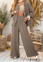Lniane Kalhoty wide leg My Happy Place Mokka