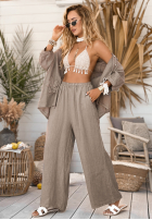 Lniane Kalhoty wide leg My Happy Place Mokka