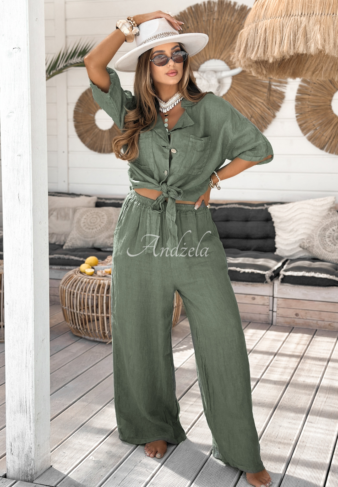 Lněná košile s kapsami On Vacation khaki