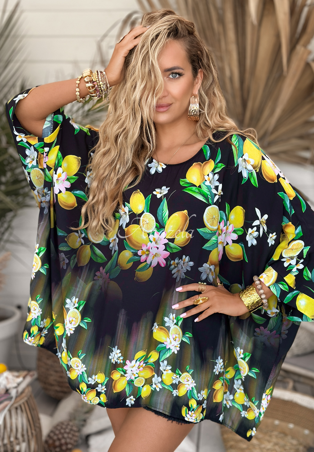 Oversize halenka s citronky Lemons For You černá