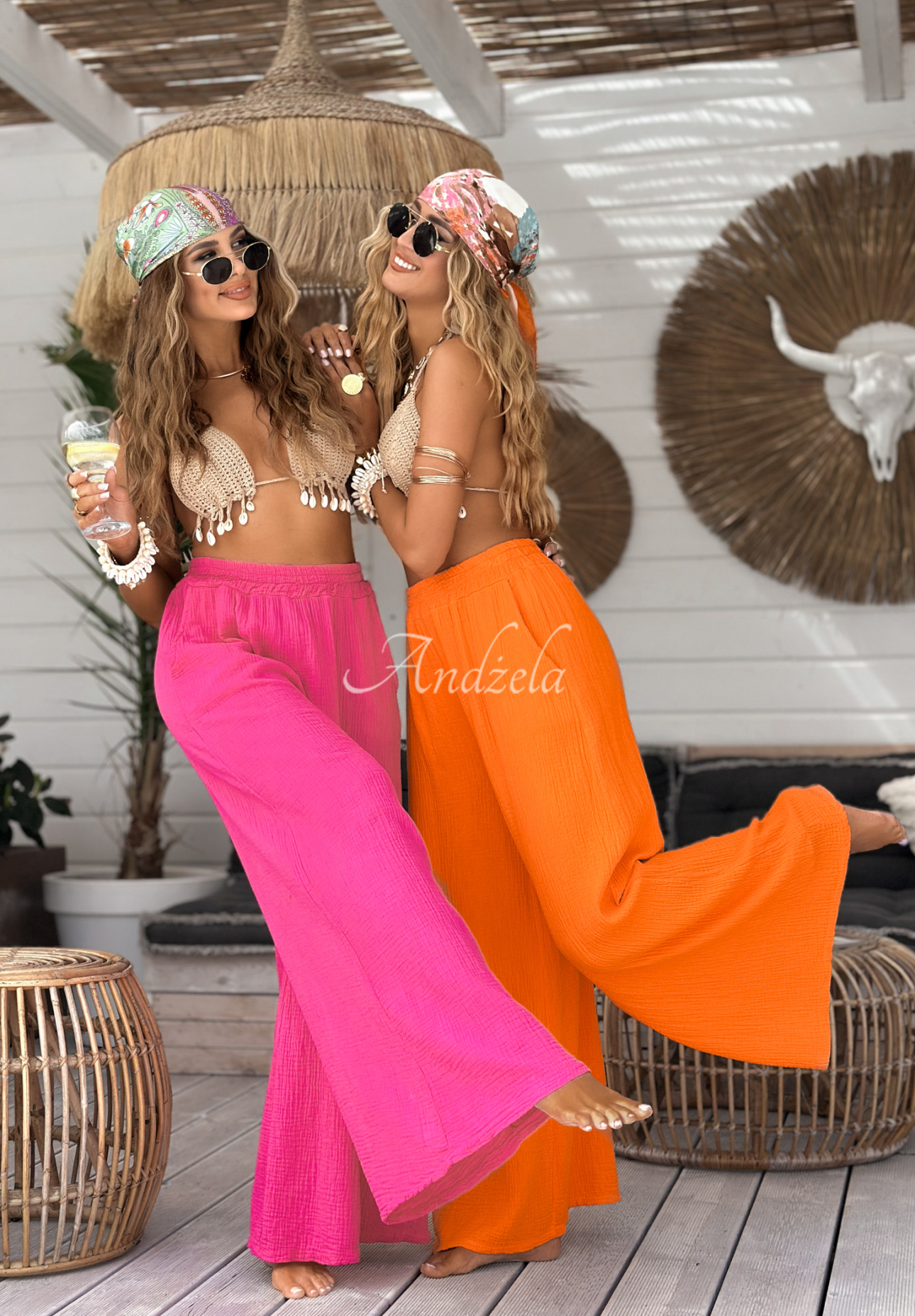 Mušelínové kalhoty wide leg Paradise Bay fuchsiové