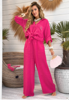 Lniane Kalhoty wide leg My Happy Place fuchsiové