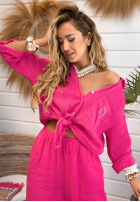 Lniane Kalhoty wide leg My Happy Place fuchsiové