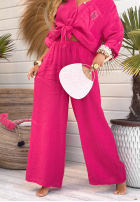 Lniane Kalhoty wide leg My Happy Place fuchsiové