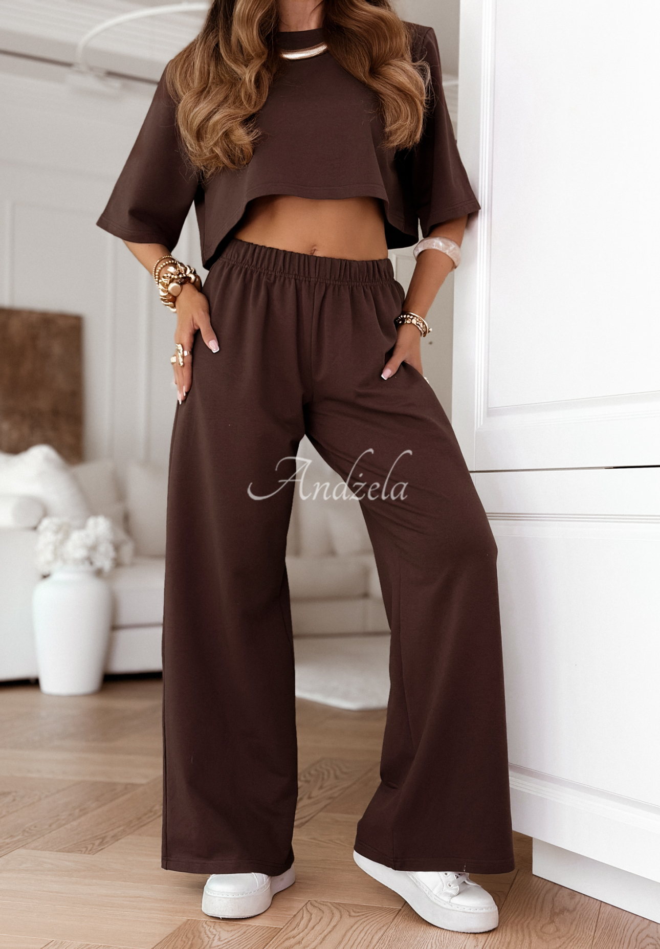 Tepláková souprava Tričko i Kalhoty wide leg Lovely Duo čokoládový
