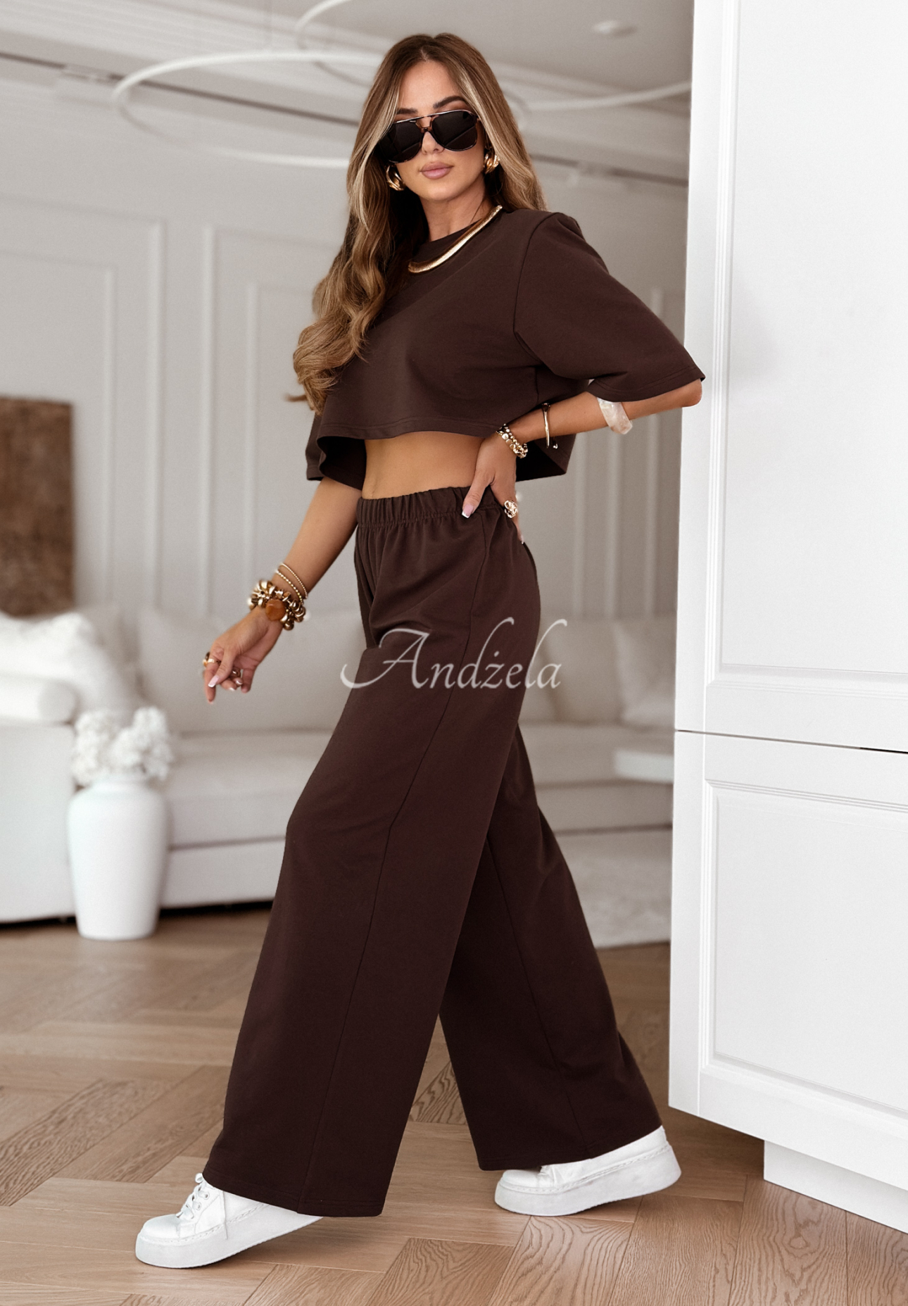 Tepláková souprava Tričko i Kalhoty wide leg Lovely Duo čokoládový