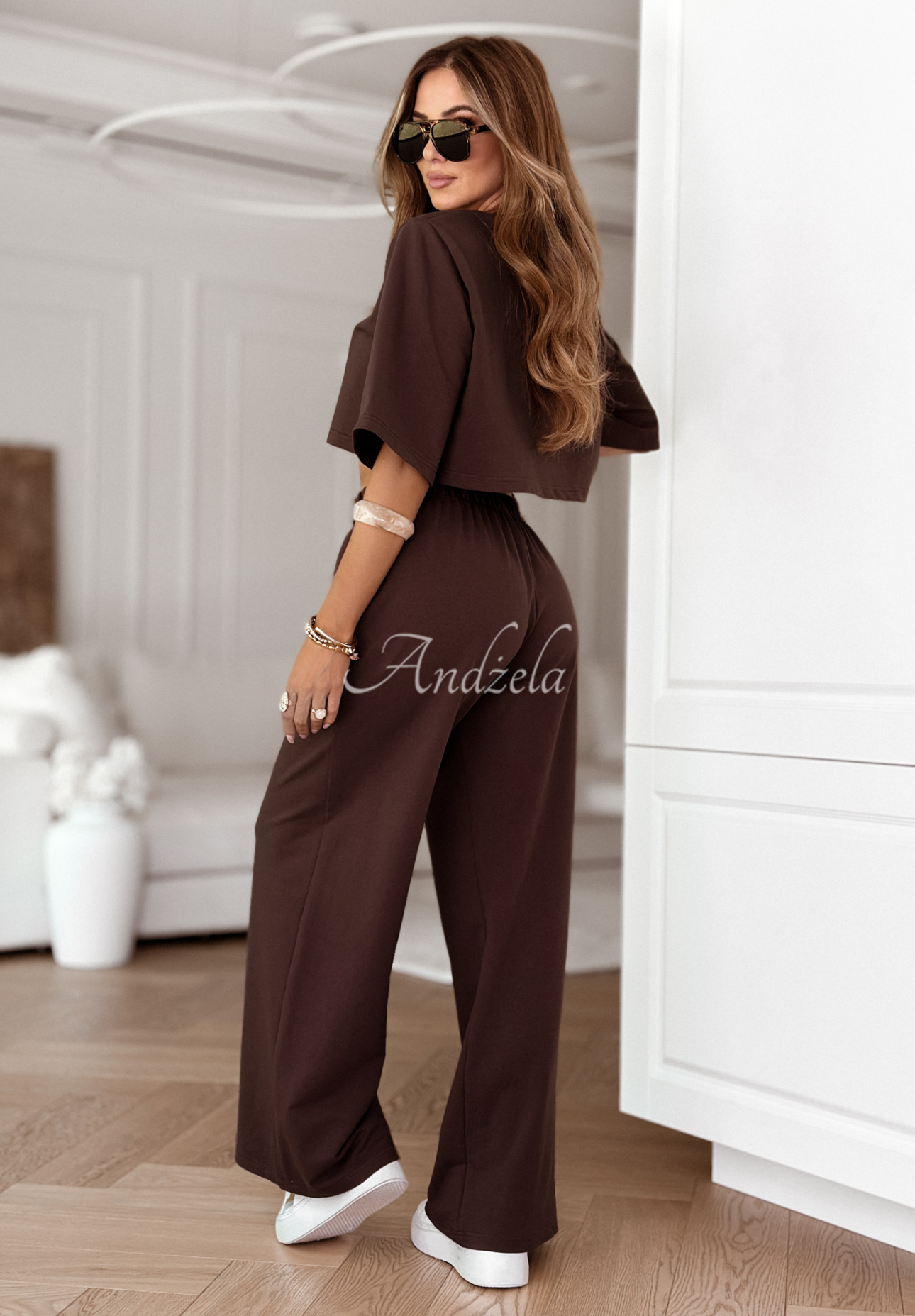 Tepláková souprava Tričko i Kalhoty wide leg Lovely Duo čokoládový