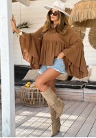 Halenka oversize z falbankami Sunkissed Bliss velbloudí