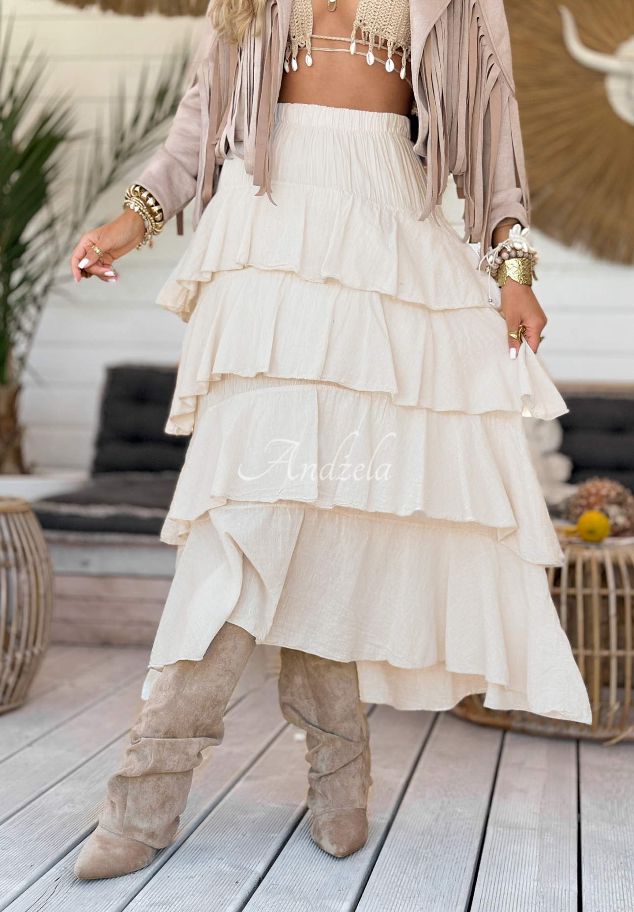 Maxi sukně s volánky Boho Sands béžová