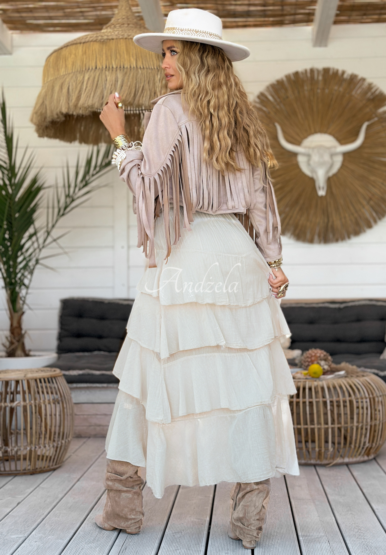 Maxi sukně s volánky Boho Sands béžová