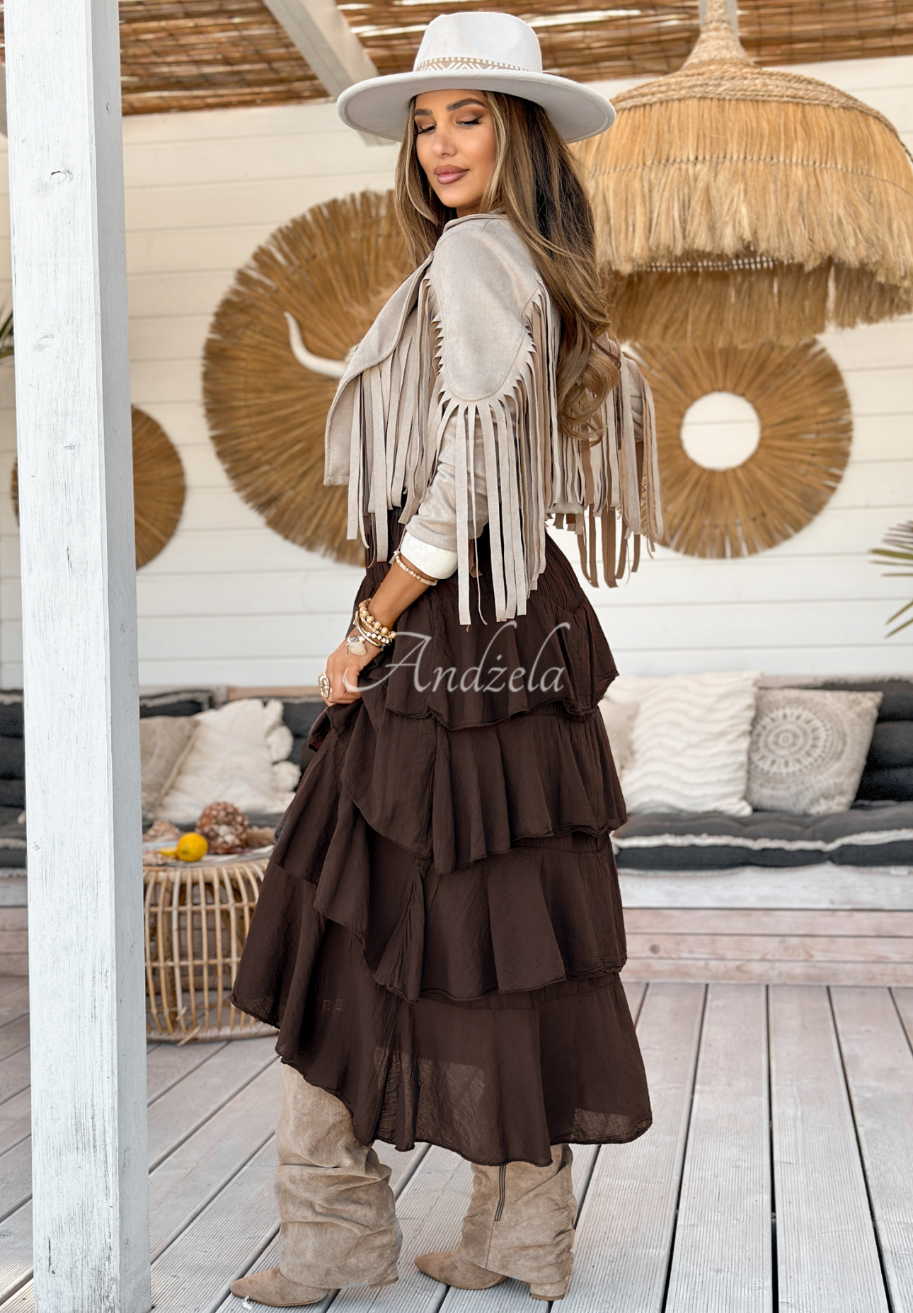 Maxi sukně s volánky Boho Sands čokoládová