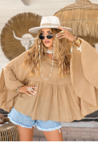 Halenka oversize z falbankami Sunkissed Bliss čokoládová