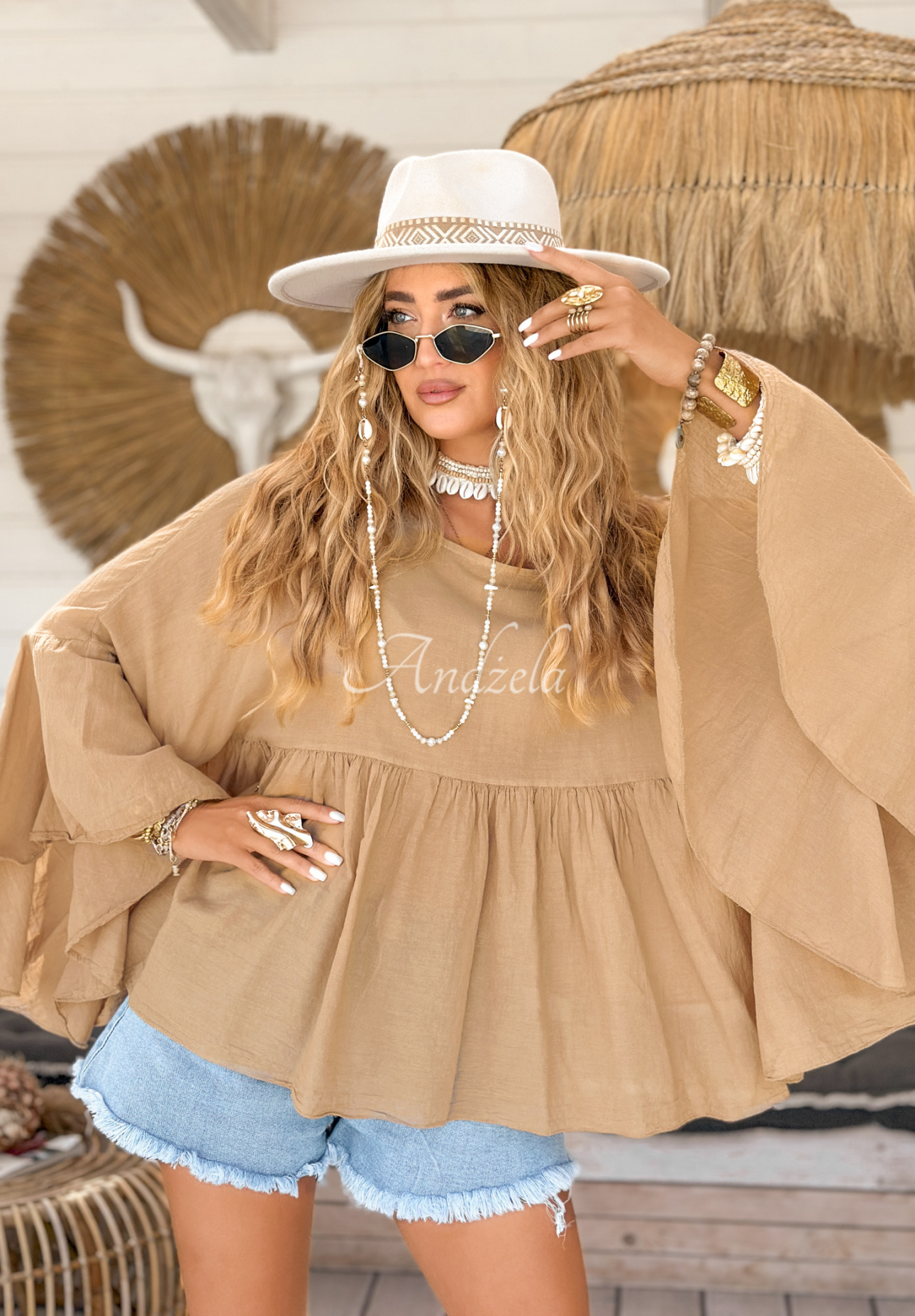 Oversize halenka s volánky Sunkissed Bliss čokoládová