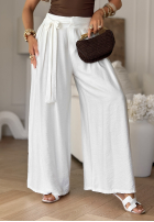 materiálové Kalhoty wide leg z wiązaniem Wavy Happiness ecru
