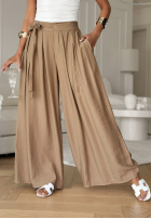 materiálové Kalhoty wide leg z wiązaniem Wavy Happiness béžové