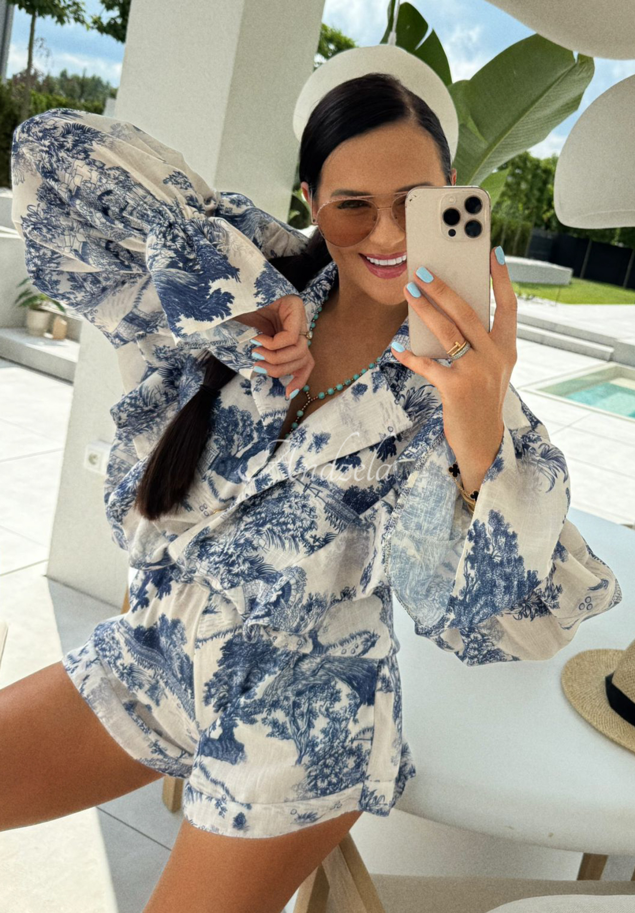 Lněná souprava košile a šortky se vzory La Milla Dreamy Places granátový