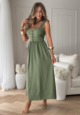 Viskózové šaty na ramínka La Esmeralda khaki