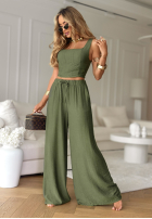 Souprava top i Kalhoty wide leg La Colorada khaki