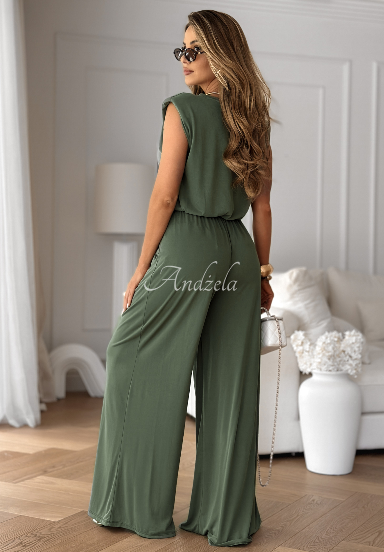 Souprava tank top a kalhoty wide leg The Two Of Us khaki