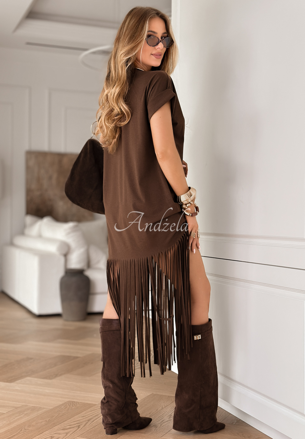 Šaty s třásněmi boho Rancho Cortes čokoládová