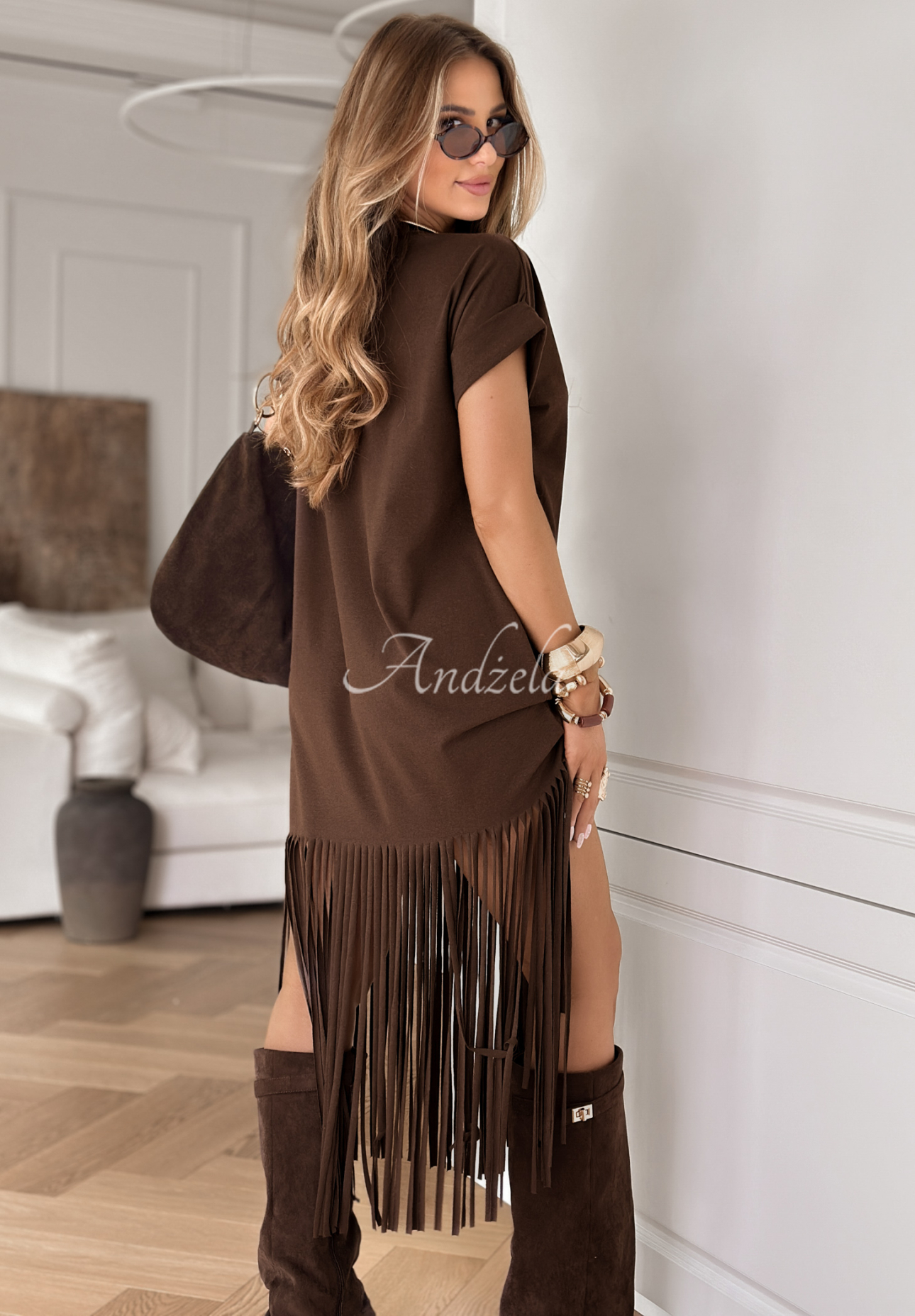 Šaty s třásněmi boho Rancho Cortes čokoládová