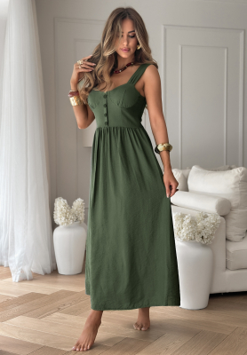 Viskózové šaty na ramínka La Esmeralda khaki