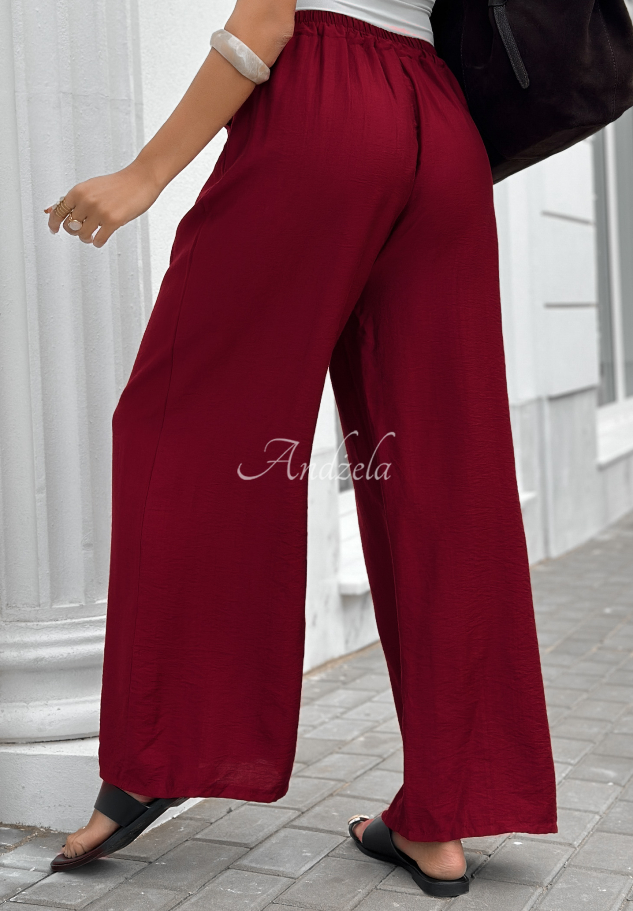 Viskózové kalhoty wide leg s páskem Jefferson City bordové