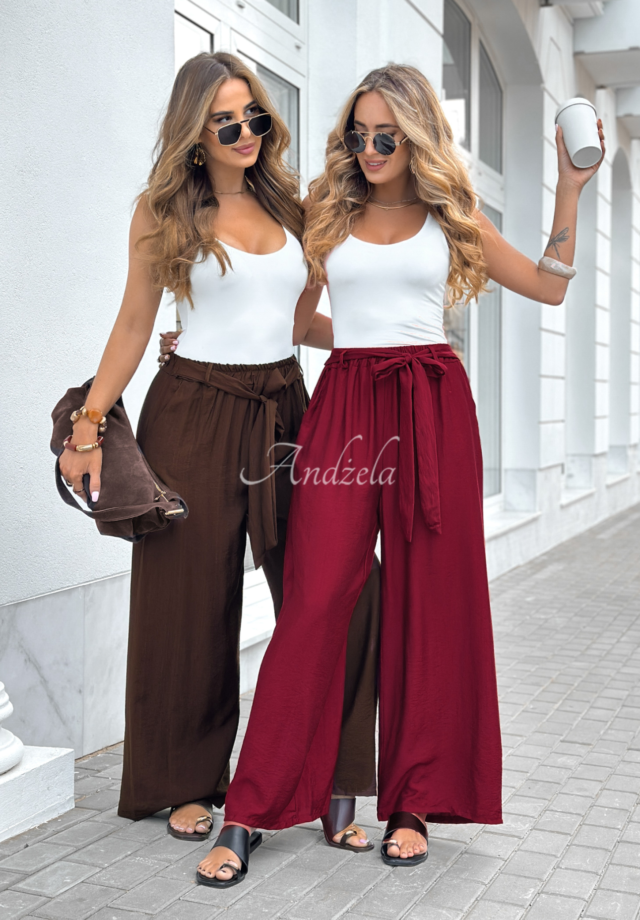 Viskózové kalhoty wide leg s páskem Jefferson City čokoládové