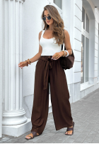 materiálové Kalhoty wide leg z paskiem Jefferson City čokoládové