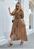 Šaty z falbankami i paskiem Every Twirl čokoládová