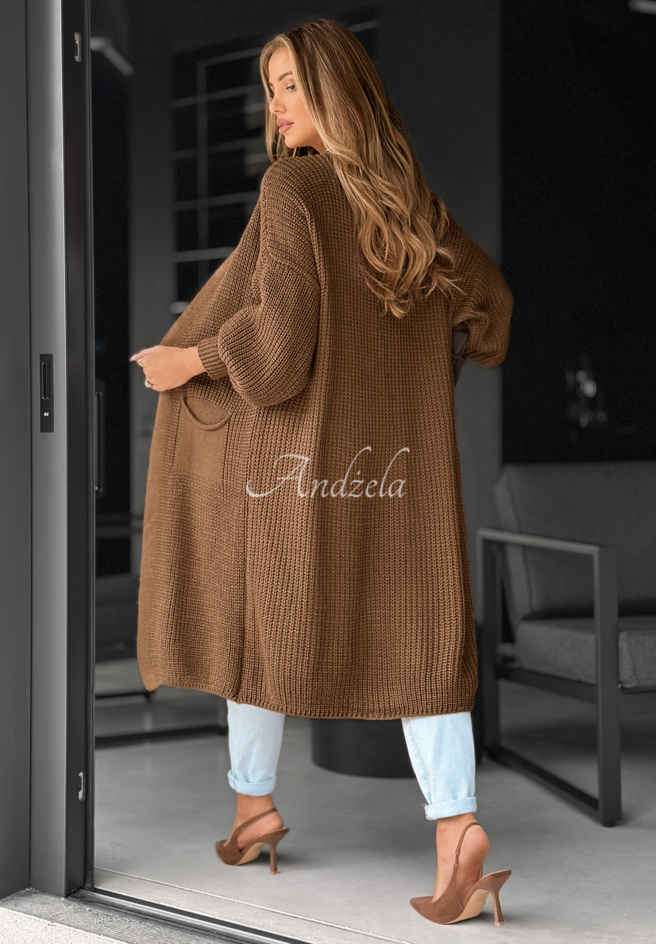 Dlouhý oversize kardigan Lincoln Park čokoládový
