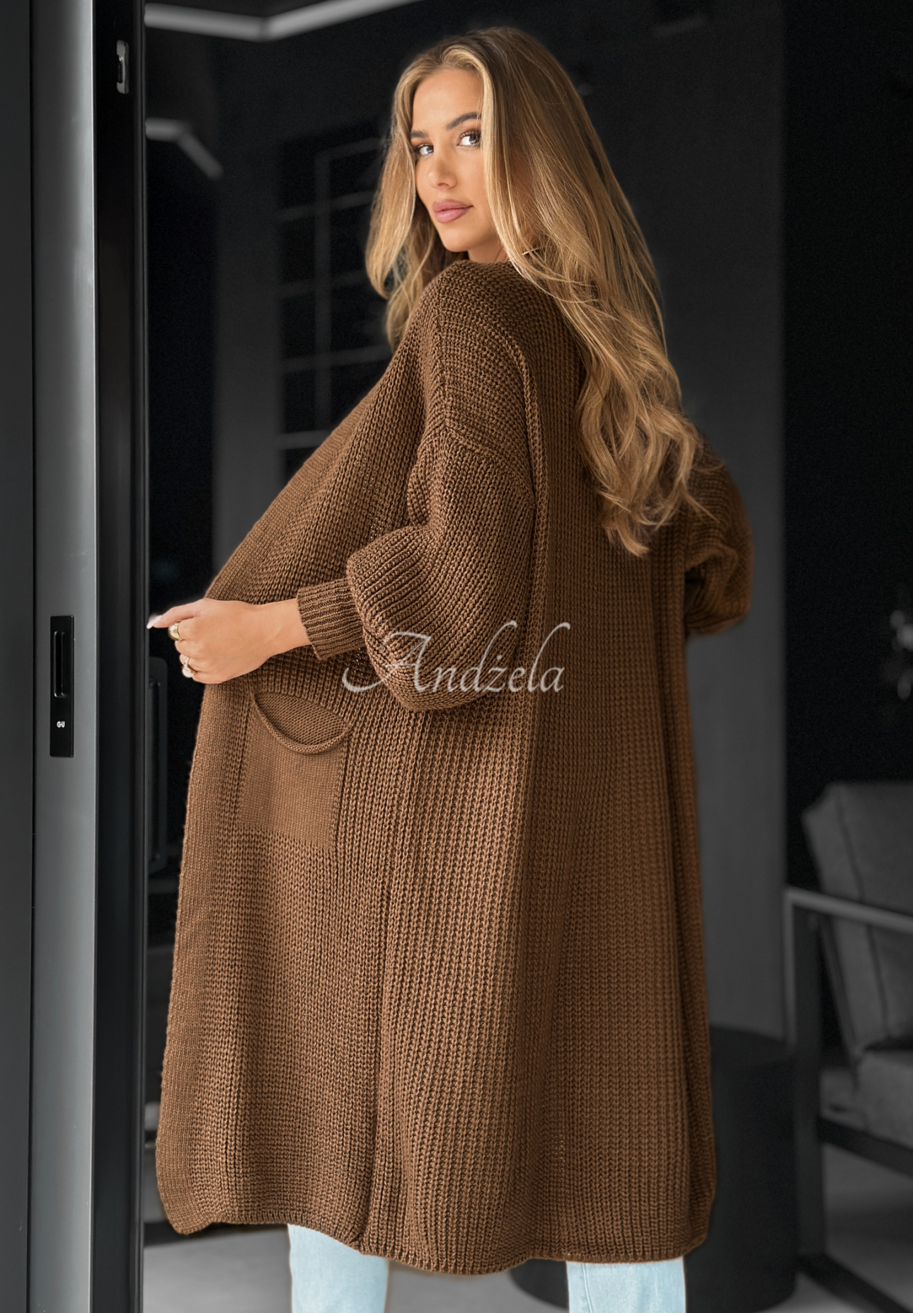 Dlouhý oversize kardigan Lincoln Park čokoládový