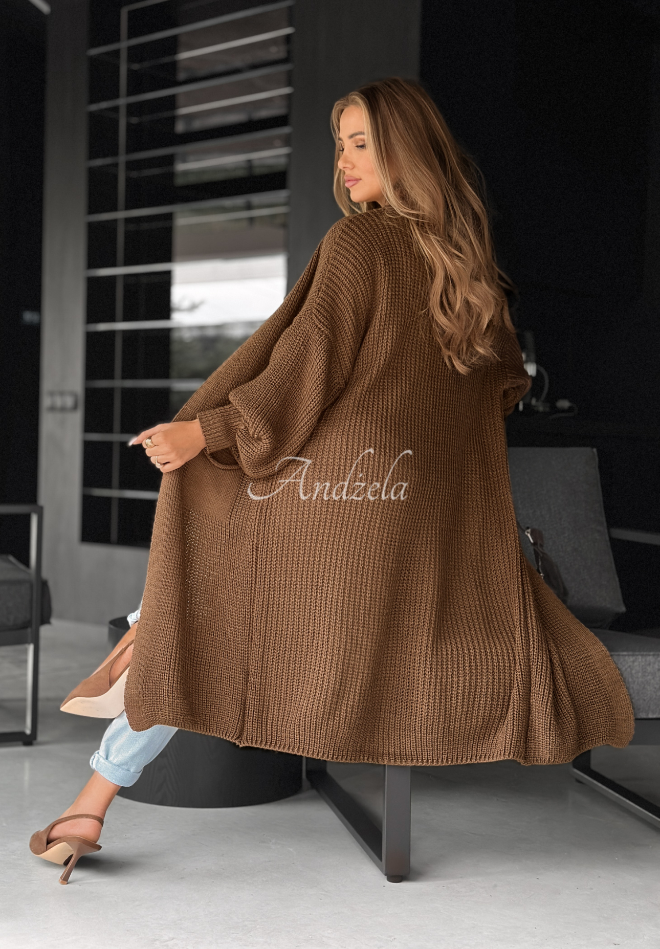Dlouhý oversize kardigan Lincoln Park čokoládový