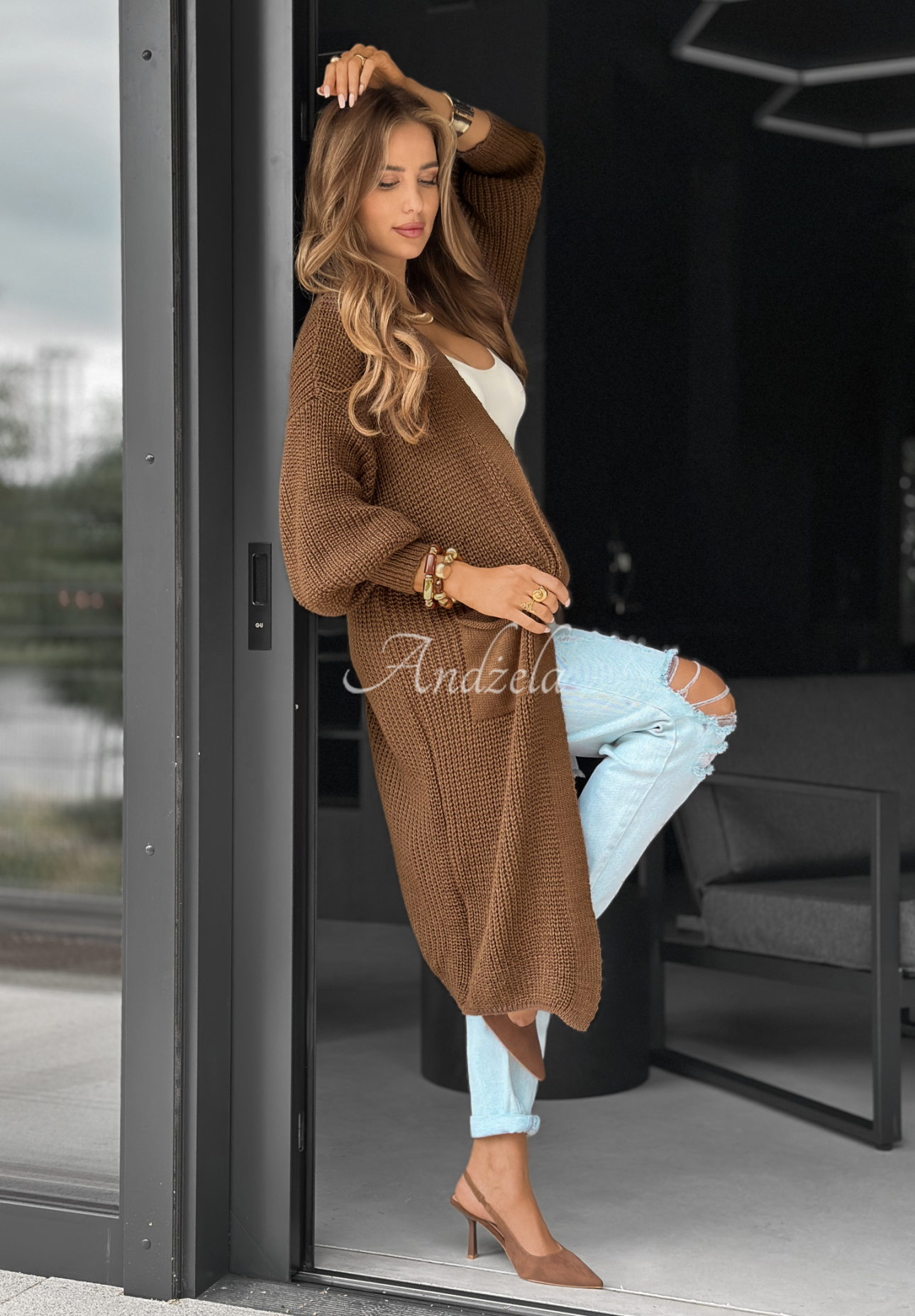 Dlouhý oversize kardigan Lincoln Park čokoládový