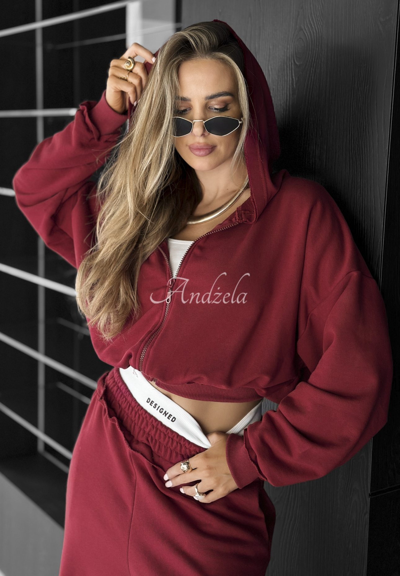 Souprava 3v1 Top, mikina a kalhoty wide leg Let’s Do This vínový