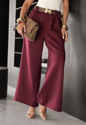 Látkové kalhoty wide leg s páskem Own Your Power bordové