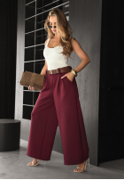 materiálové Kalhoty wide leg z paskiem Own Your Power bordové