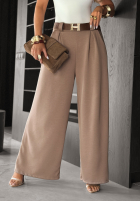 materiálové Kalhoty wide leg z paskiem Own Your Power Mokka
