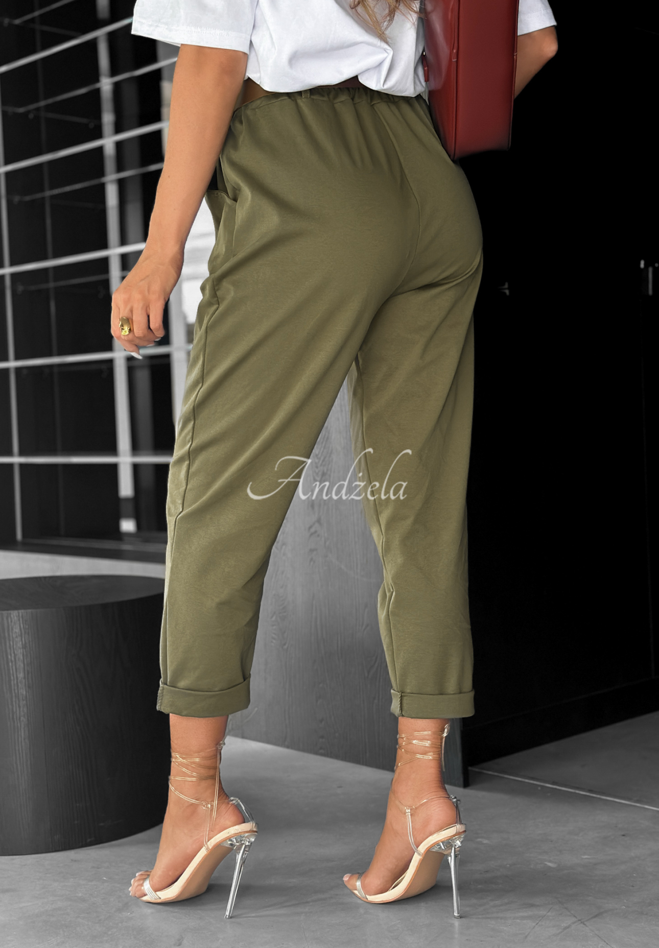 Kalhoty s páskem Take A Look khaki