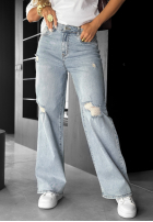 Kalhoty džínové  wide leg z przetarciami I Think So světle modré