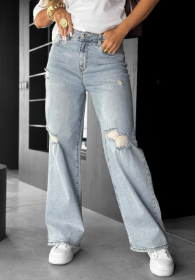 Džíny wide leg s oděrky I Think So světle modré