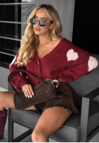 Krótki kardigan oversiz w serca Second Date vínový