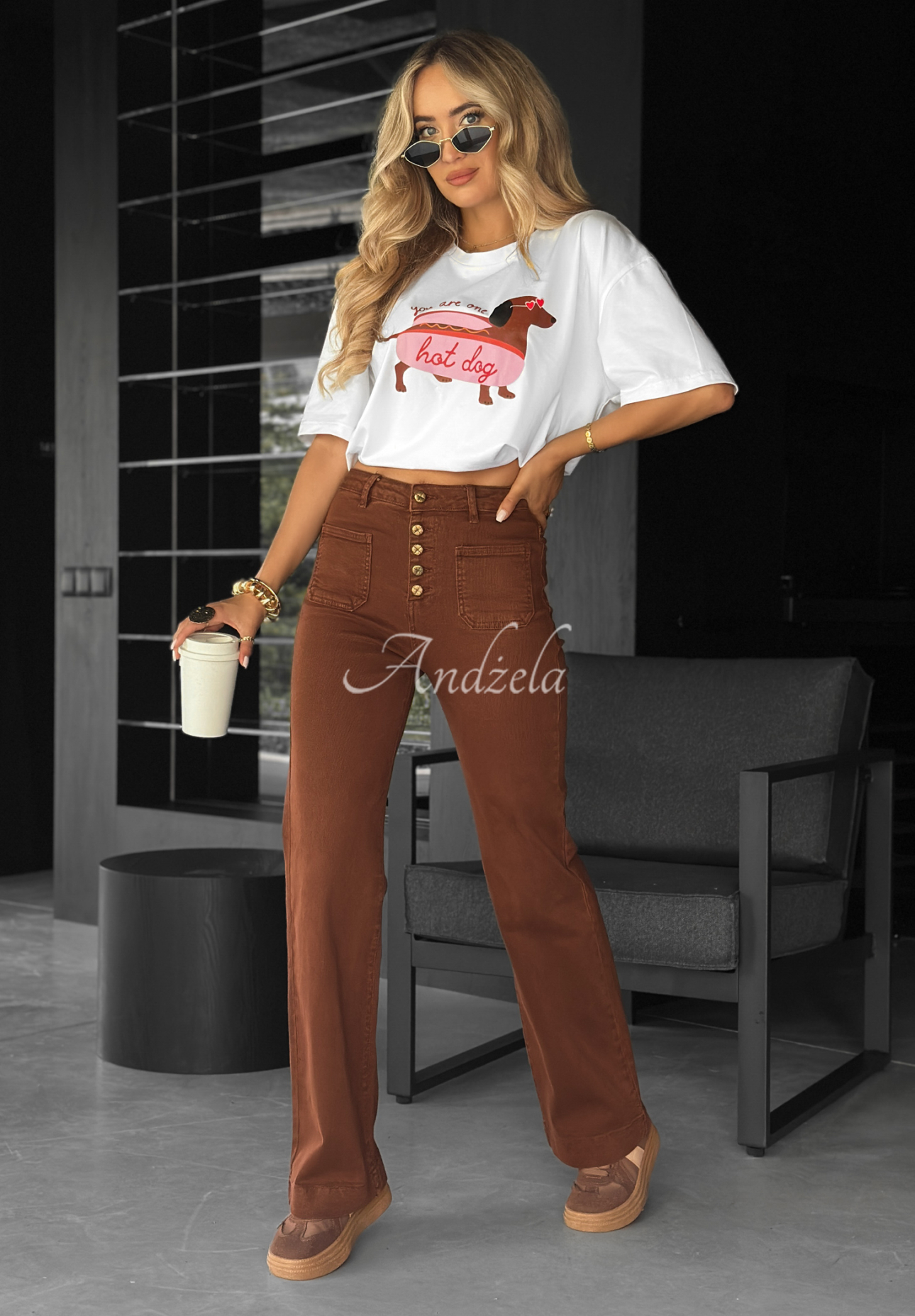 Džíny wide leg This Is Real čokoládové