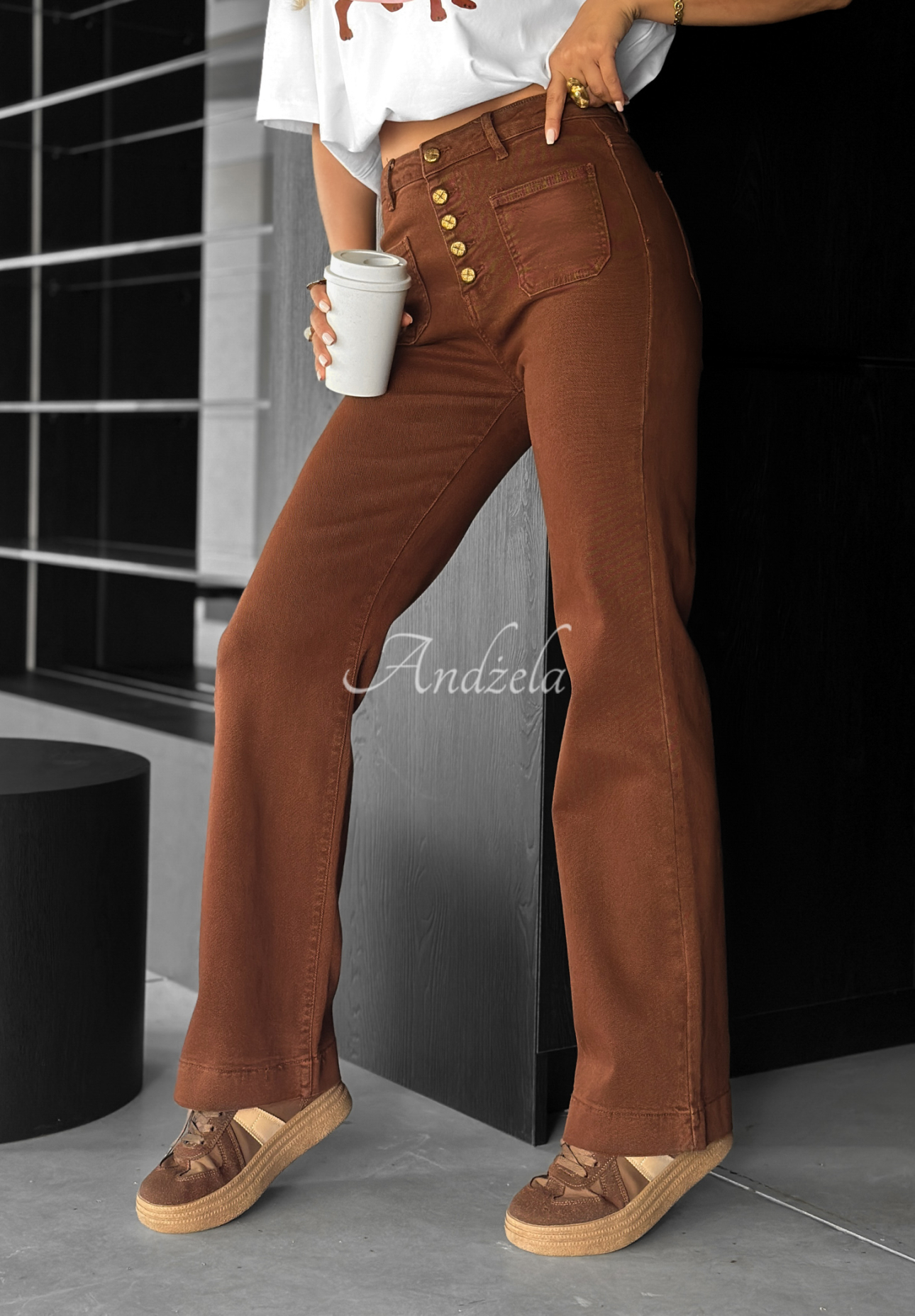 Džíny wide leg This Is Real čokoládové