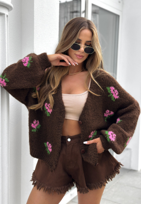 Krátký kardigan s květinami Bloomingdale čokoládový