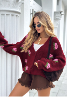 Krótki kardigan w kwiaty Bloomingdale vínový