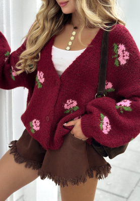 Krátký kardigan s květinami Bloomingdale vínový