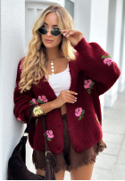 Krótki kardigan w kwiaty Bloomingdale vínový