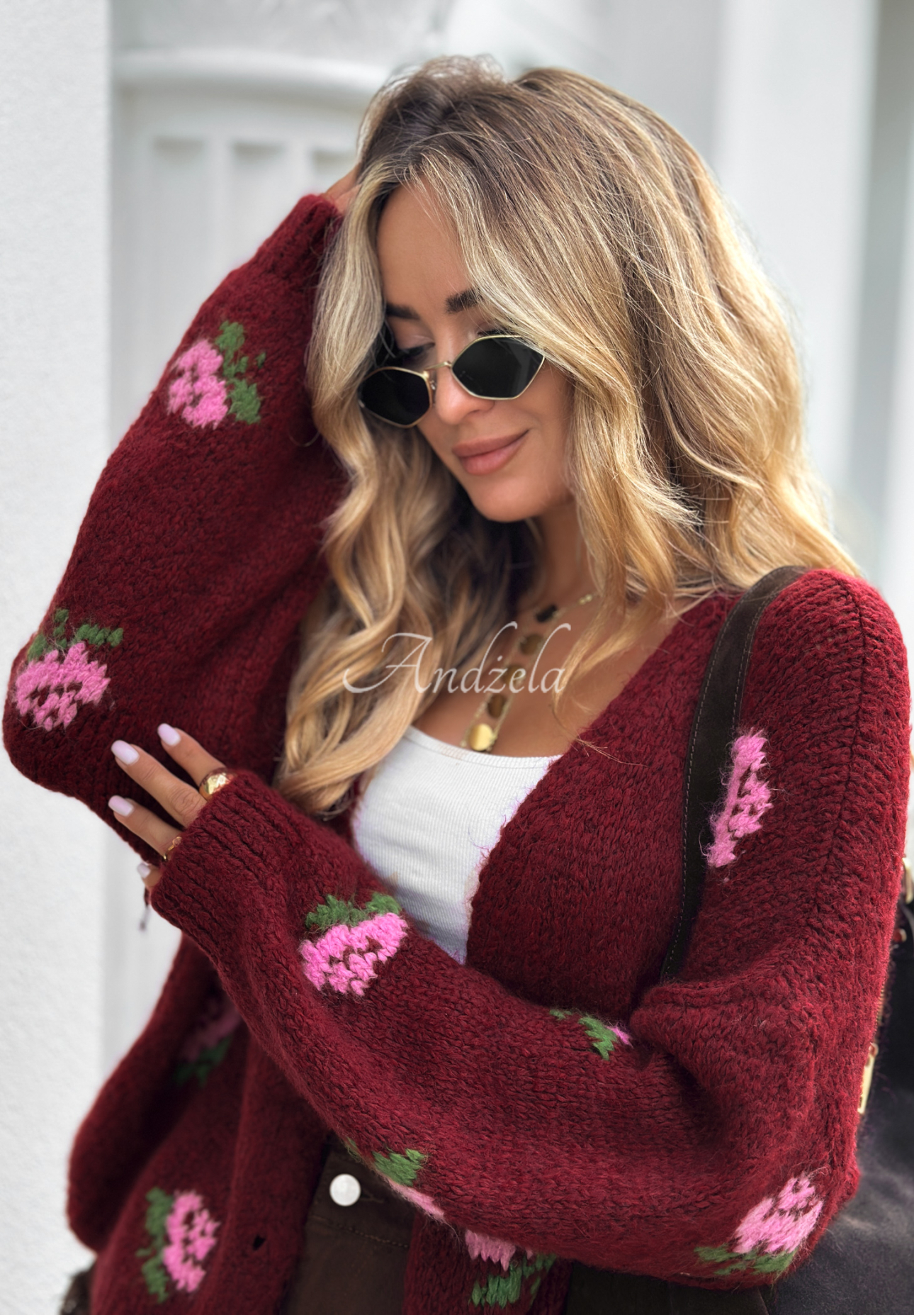Krátký kardigan s květinami Bloomingdale vínový