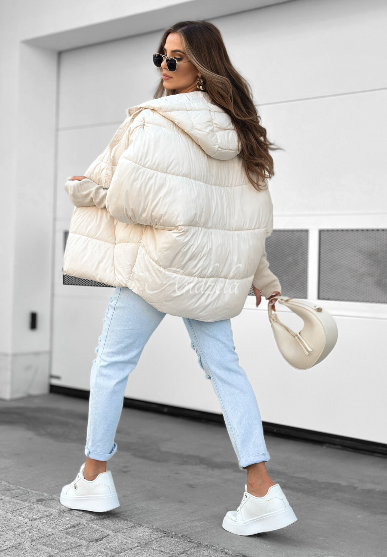 Prošívaná oversize bunda Maple Leaf ecru